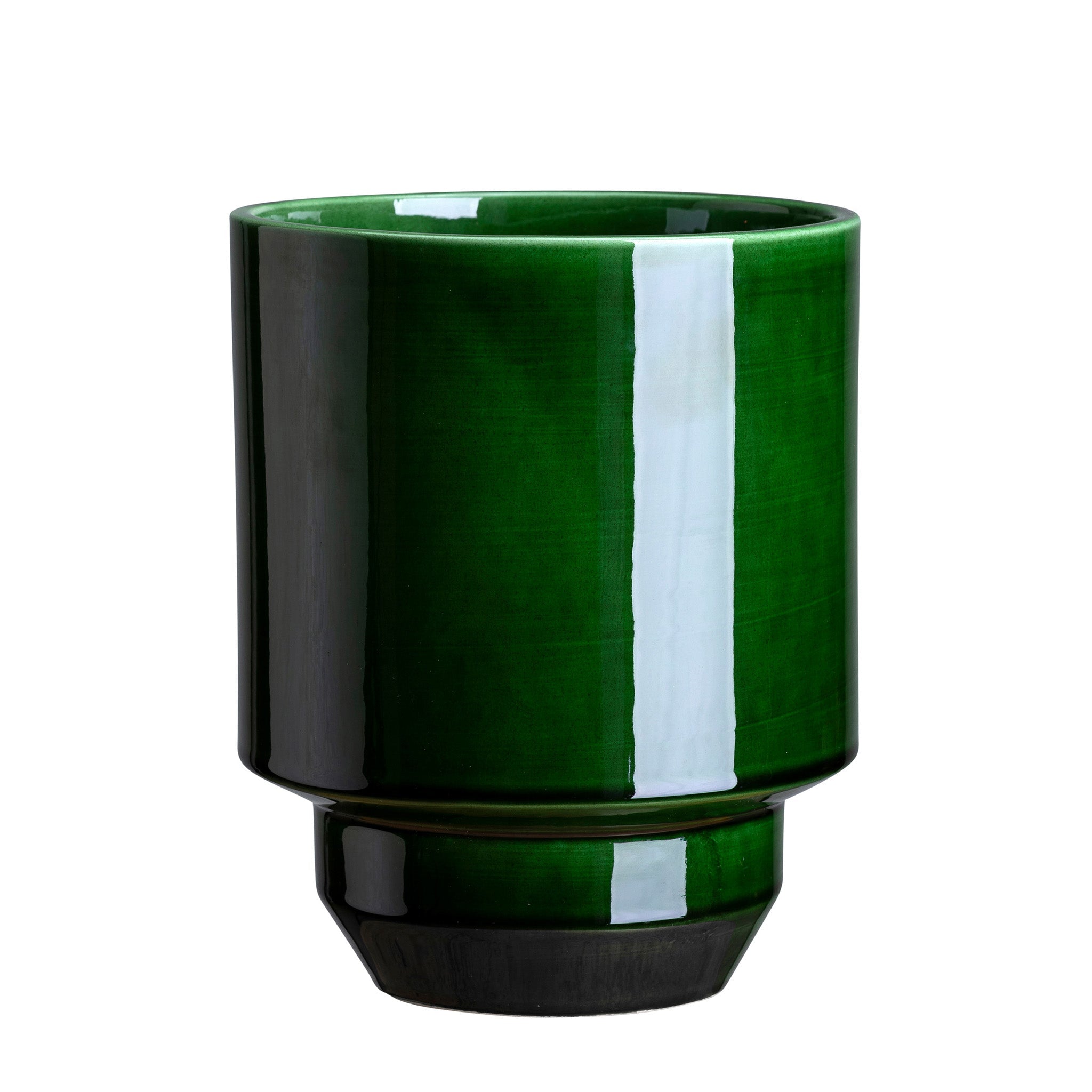 Emerald green glaze-finish Bergs Potter ceramic pot with tapered base
