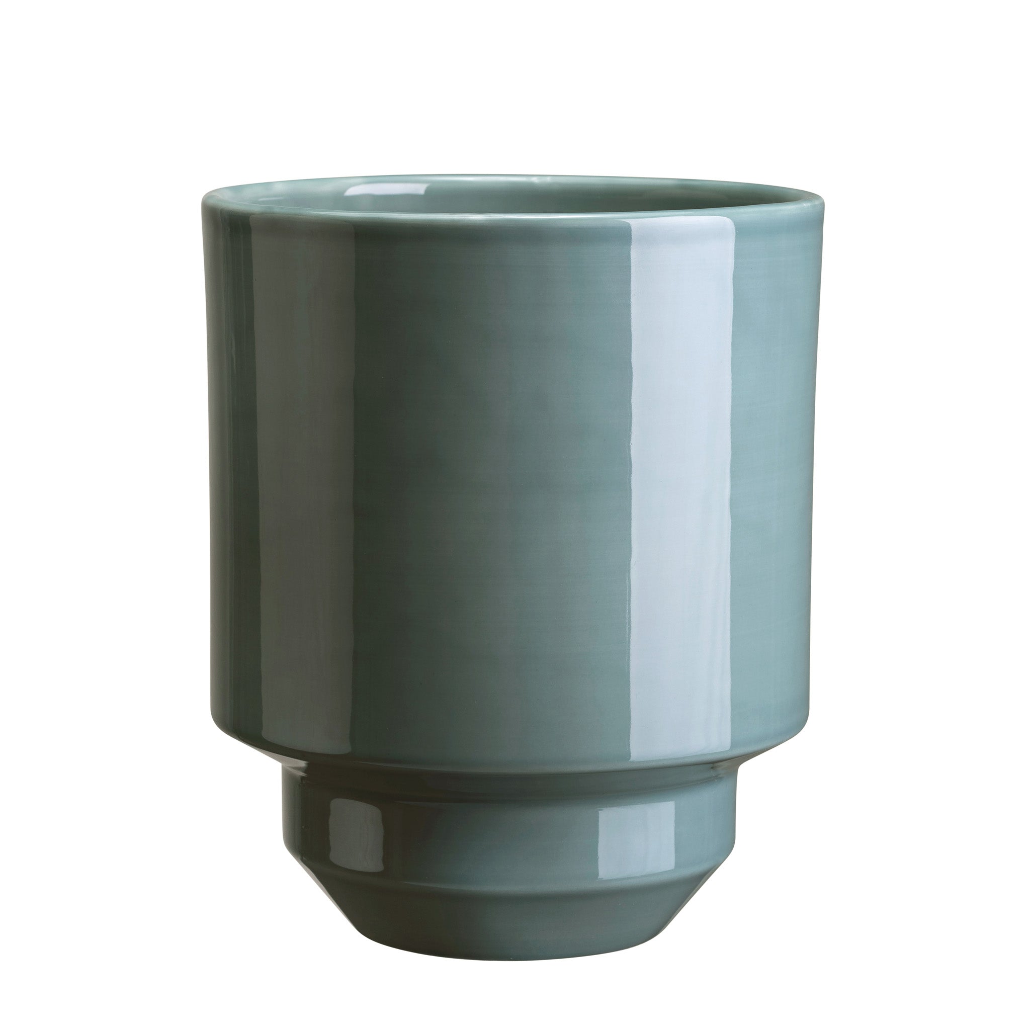 Light blue glaze-finish Bergs Potter ceramic pot with tapered base