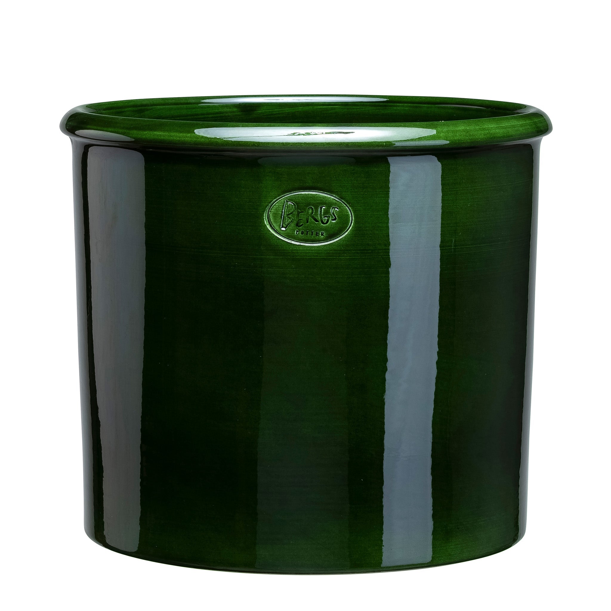 Emerald Green, glaze-finish Bergs Potter pot with embossed Bergs Potter logo