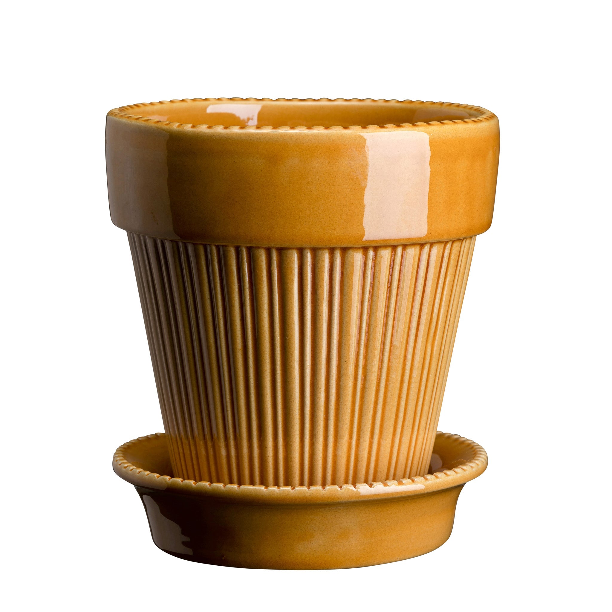 Mustard Yellow glaze-finish Bergs Potter planter pot with matching saucer