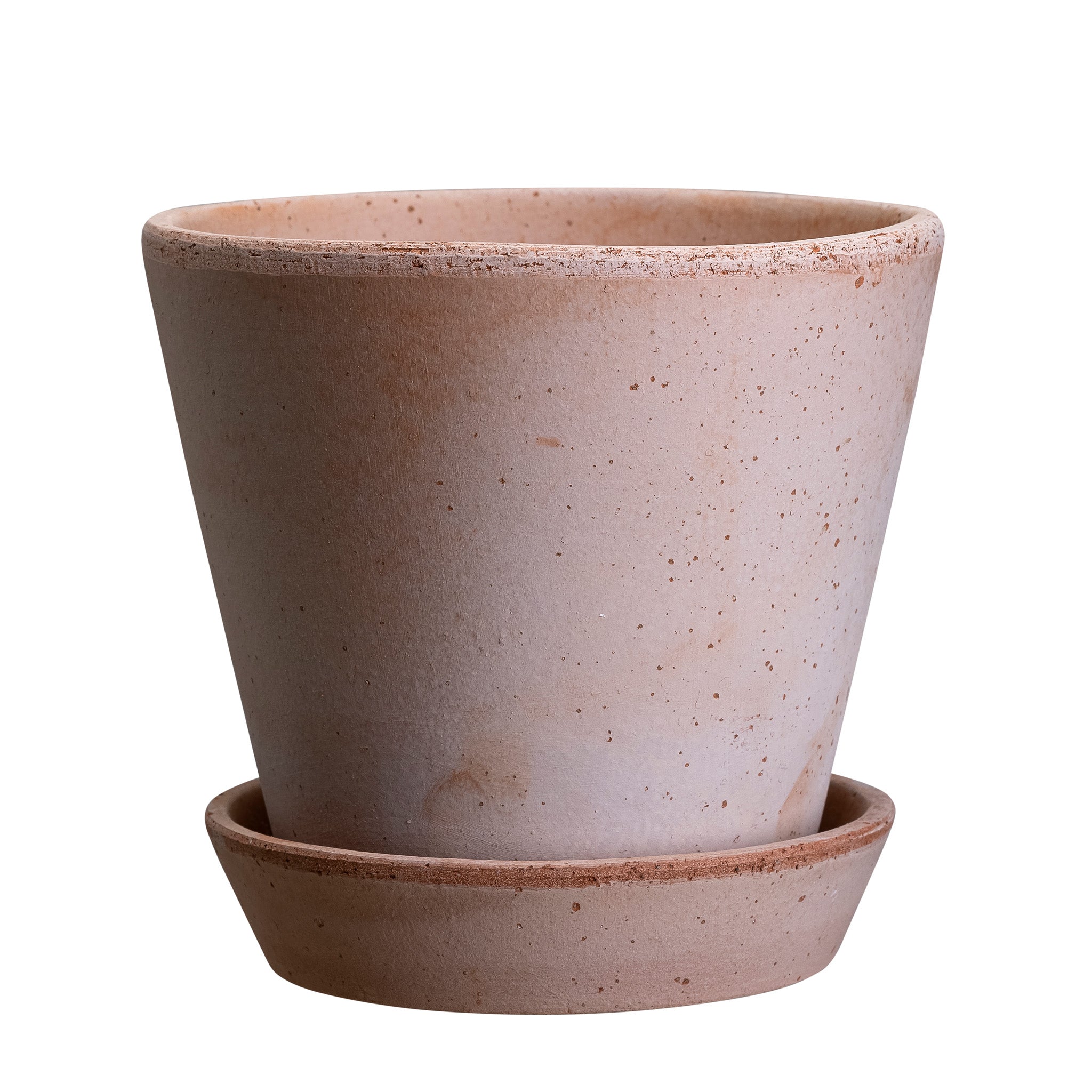 Raw terracotta finish ceramic Bergs Potter pot and matching saucer