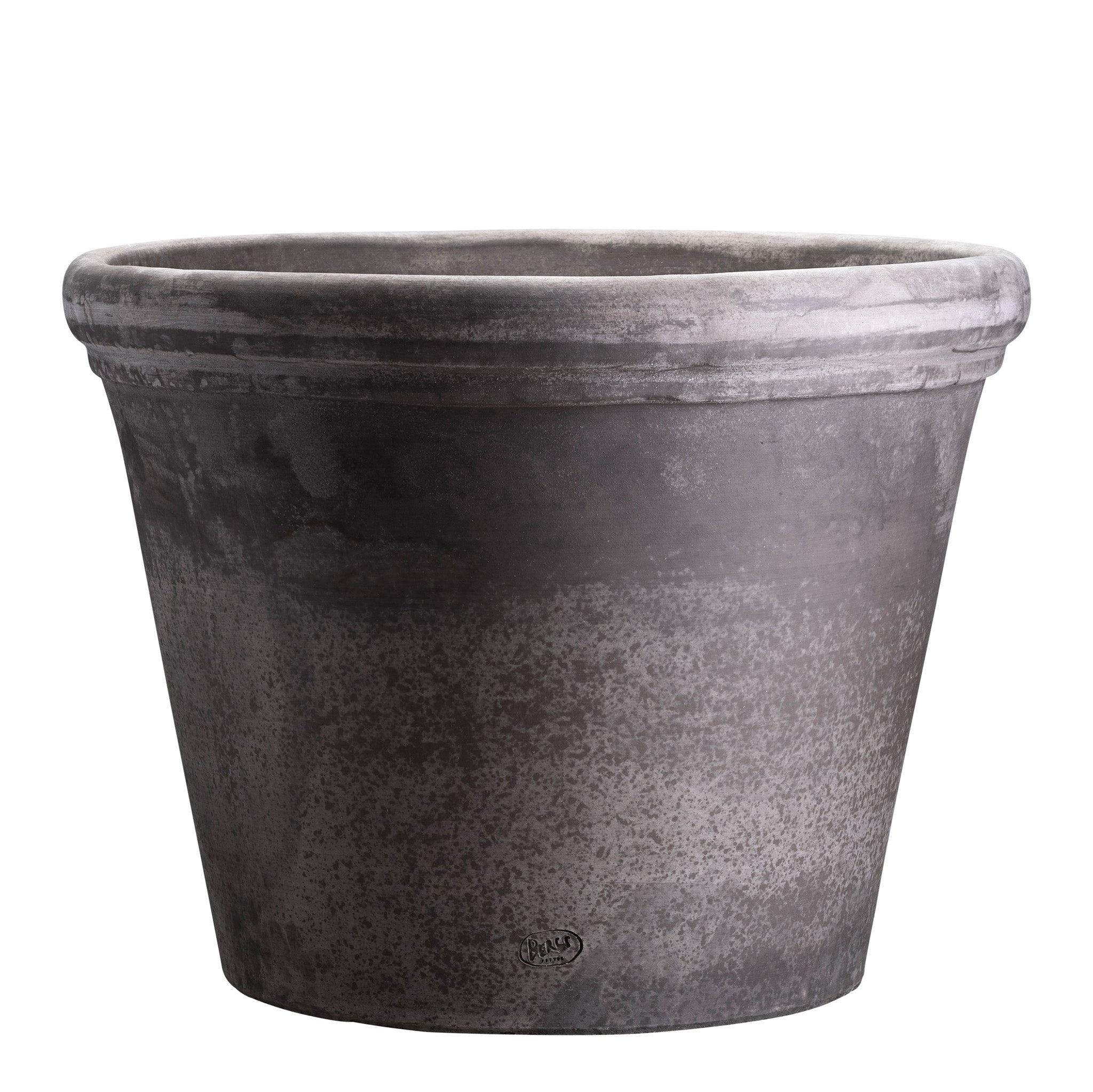Wide grey ceramic Bergs Potter pot on a white background