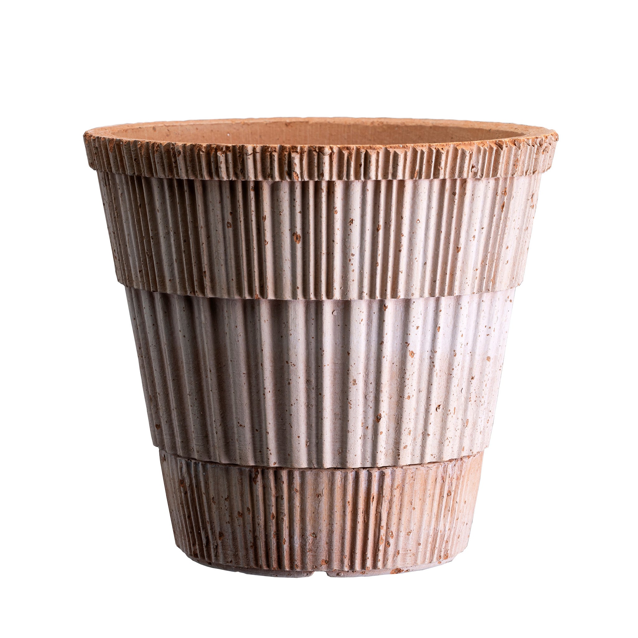 Two-tone ceramic Bergs Potter planter with ribbed texture on a white background