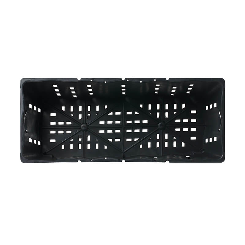 Black plastic crate with drainage holes on a white background - Pasquini & Bini Ercole Rectangular Air-Pruning Container