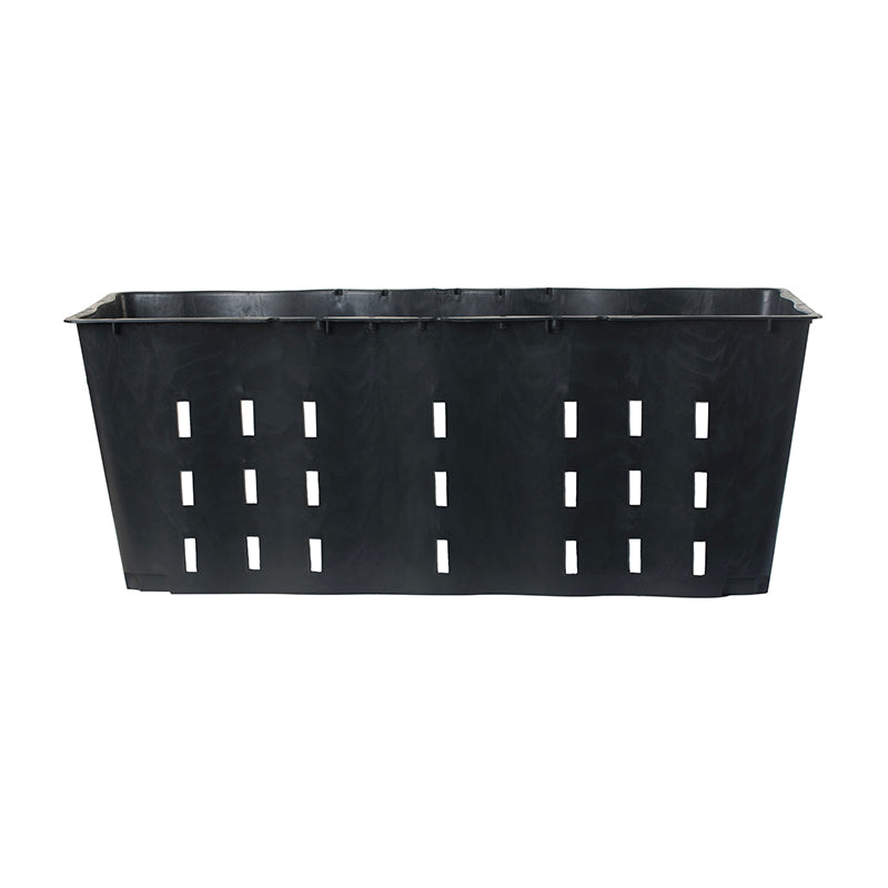 Black rectangular plastic crate with drainage slits on a white background - Pasquini & Bini Ercole Rectangular Air-Pruning Container