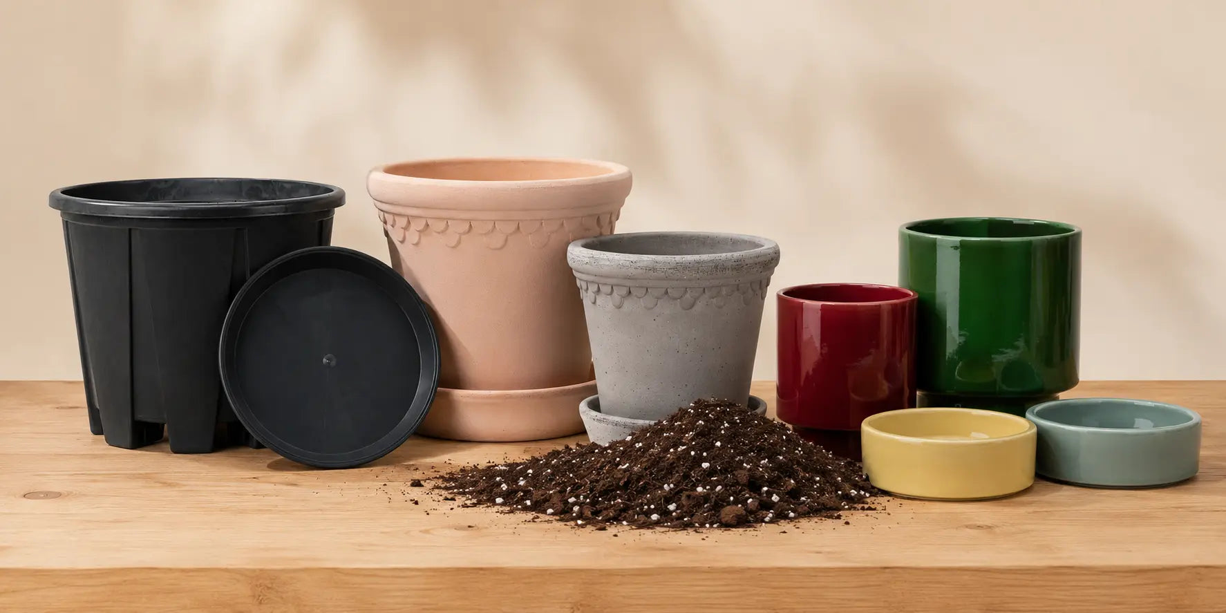 Bergs Potter Hoff Glazed Pot + Saucer + Rewilding All-Purpose Mix