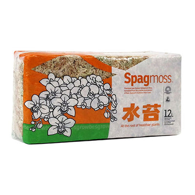Spag moss packaging with floral design on a white background
