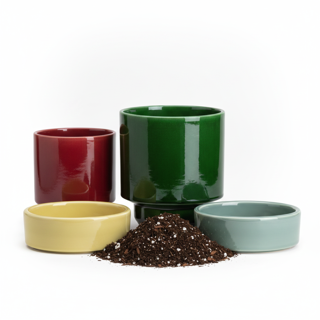 Bergs Potter Hoff Glazed Pot + Saucer + Rewilding All-Purpose Mix