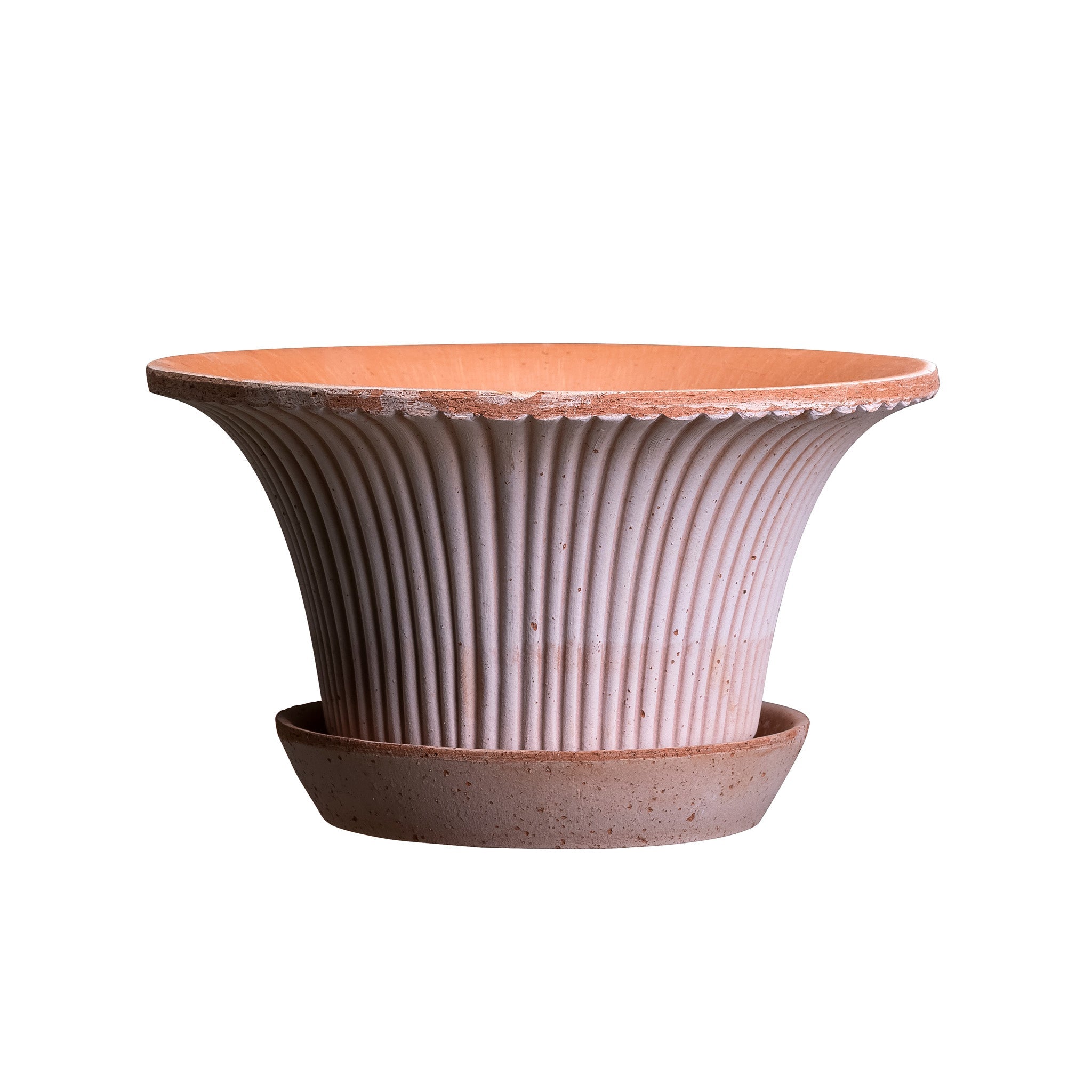 Ceramic Bergs Potter planter with ribbed texture and flared mouth on a white background