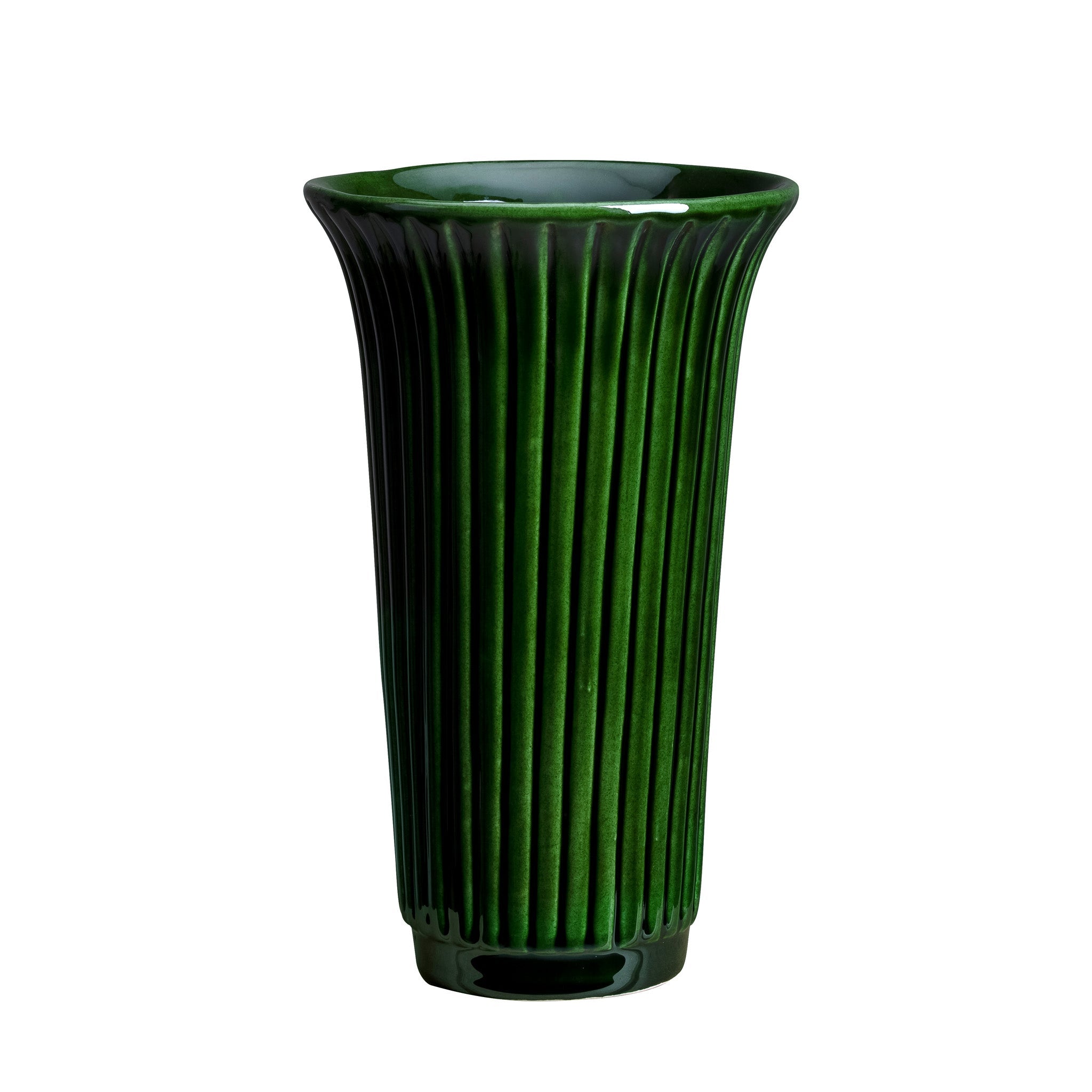 Emerald green glaze-finish Bergs Potter vase with ribbed texture