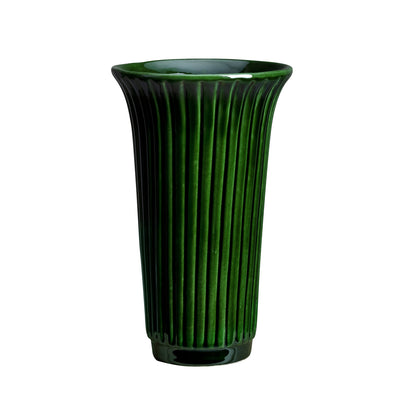 Emerald green glaze-finish Bergs Potter vase with ribbed texture