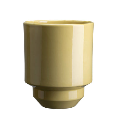 Pale yellow glaze-finish Bergs Potter ceramic pot with tapered base