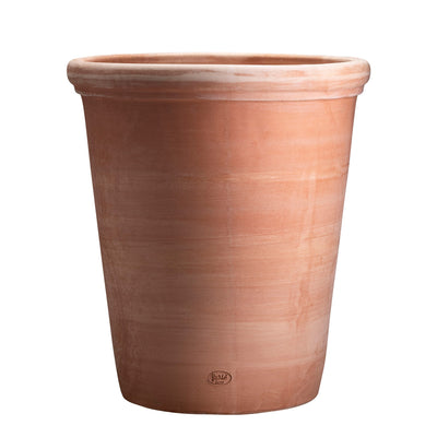 Large terracotta ceramic Bergs Potter pot on a white background