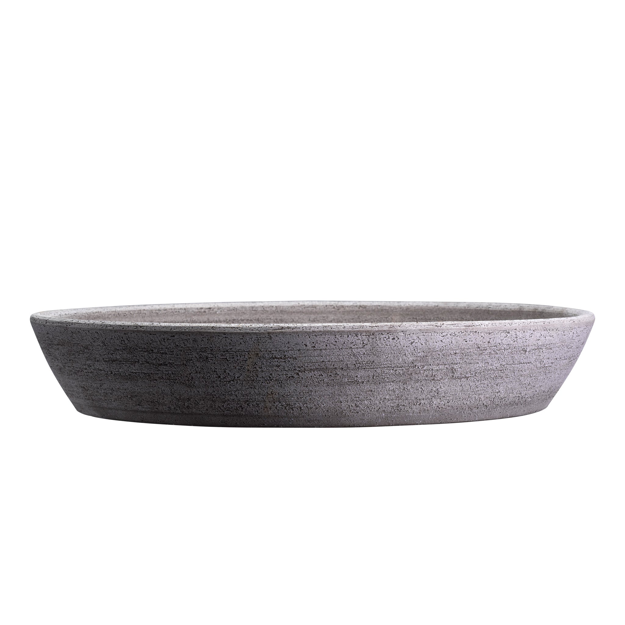Gray ceramic Bergs Potter saucer on a white background
