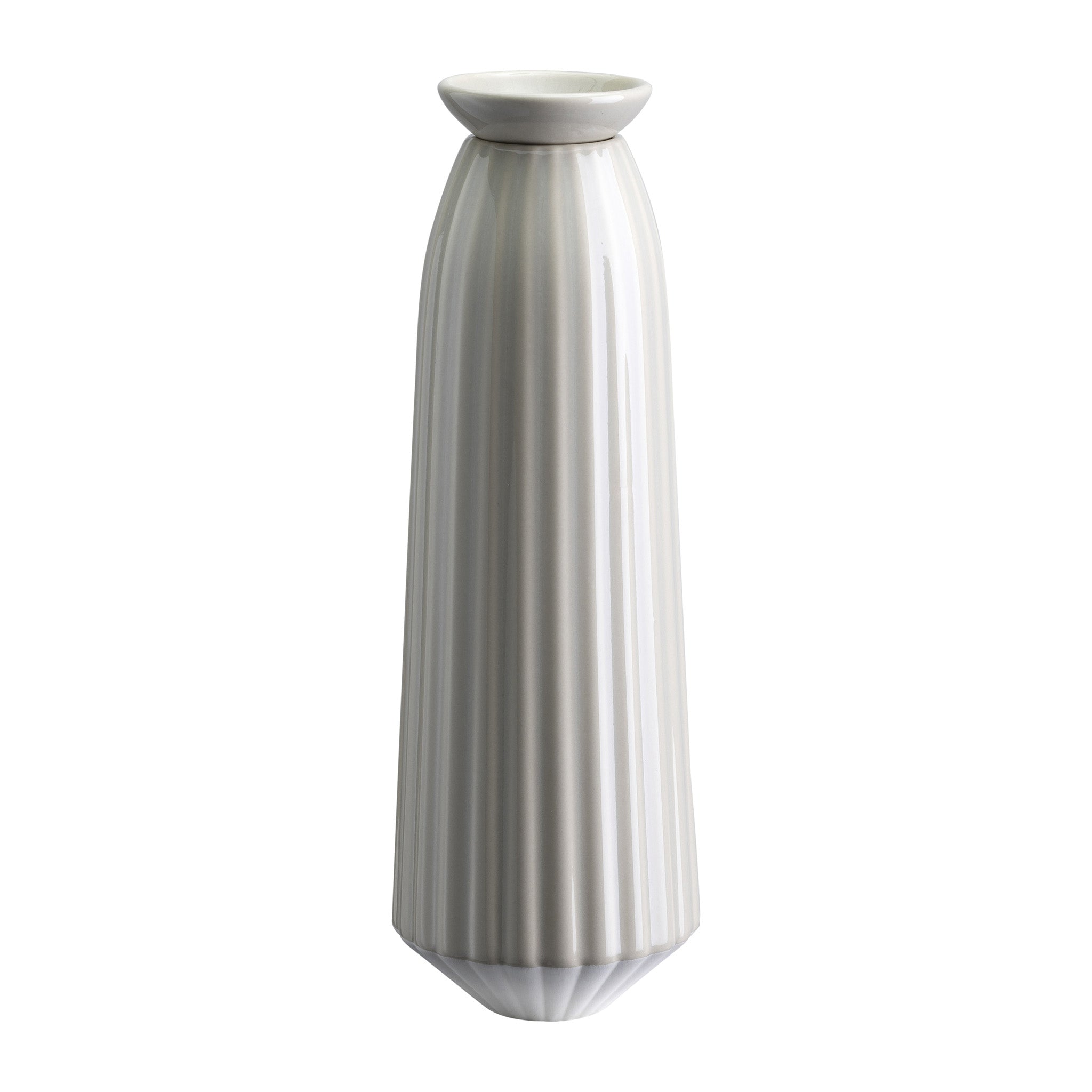 Glaze-finish ribbed Bergs Potter watering tube with tapered base and flared top opening in white