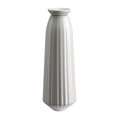 Glaze-finish ribbed Bergs Potter watering tube with tapered base and flared top opening in white