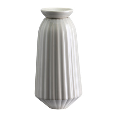 Short, glaze-finish ribbed Bergs Potter watering tube with tapered base and flared top opening in white