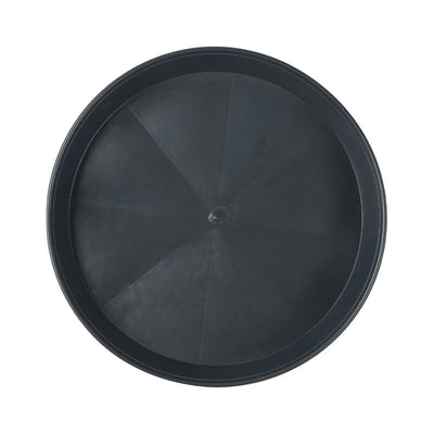 Black round Pasquini & Bini Fenice Drainage Saucer on a white background